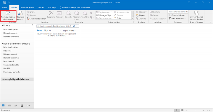 Nouveau mail dans Microsoft Outlook 2016