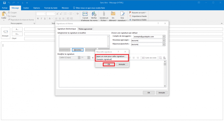 Création d'une signature électronique dans Microsoft Outlook 2016