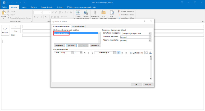 Création d'une signature électronique dans Microsoft Outlook 2016