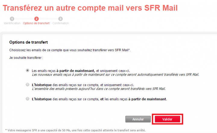 Configuration d'une adresse mail dans SFR Mail