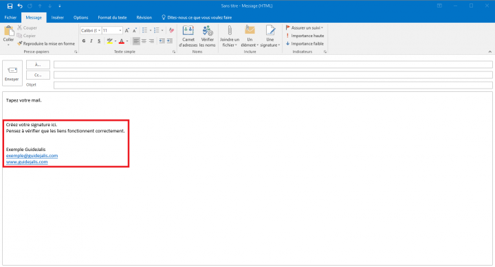 Signature électronique ajoutée dans Microsoft Outlook 2016