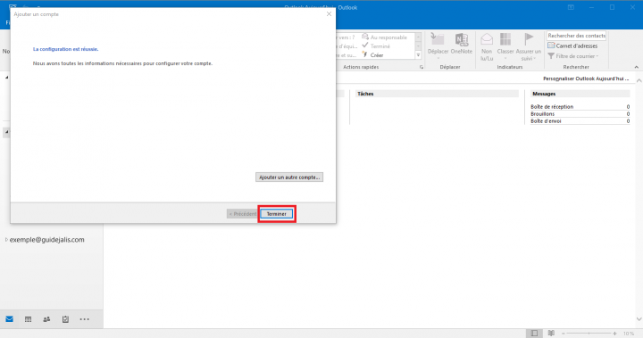 Ajout d'une adresse mail dans Microsoft Outlook 2016