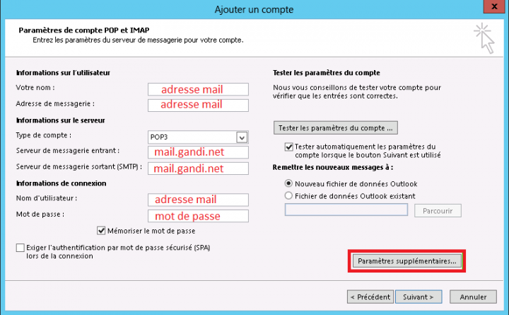Configuration d’une adresse mail